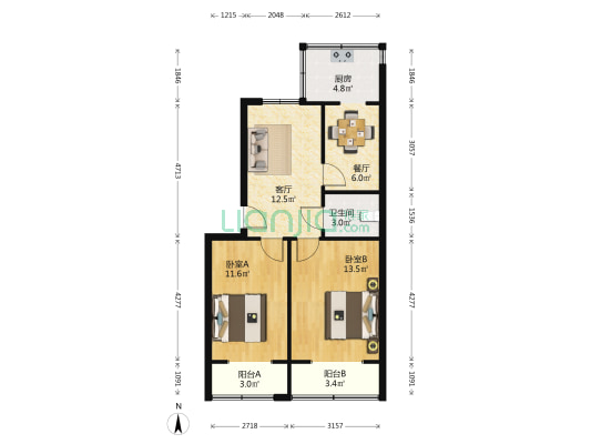 储运小区 2室2厅1卫 67平方