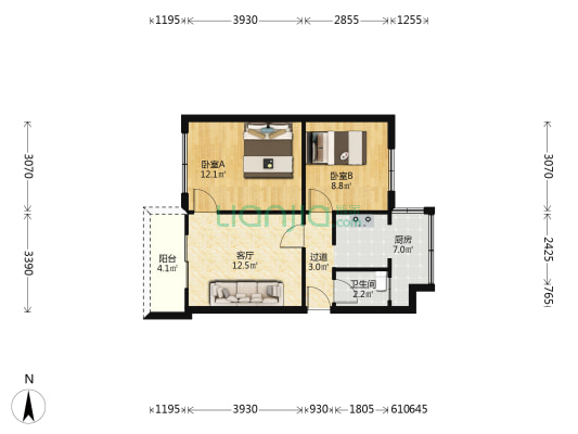 九华路5号 2室1厅1卫 60平方