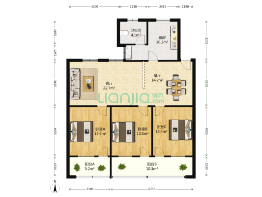 土蓄宿舍 3室2厅1卫 116平方
