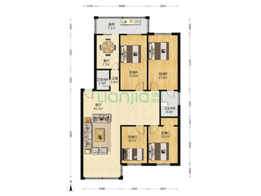 岭南大厦 4室2厅2卫 126平方
