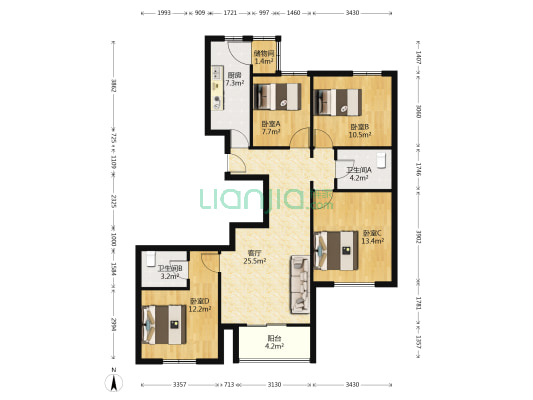 德仁永兴苑 4室1厅2卫 128平方