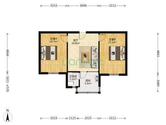 西光十六小区 2室1厅1卫 64平方