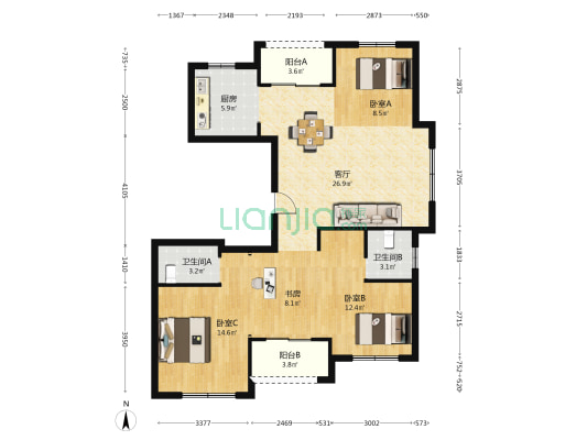 银凤景园 4室1厅2卫 127平方
