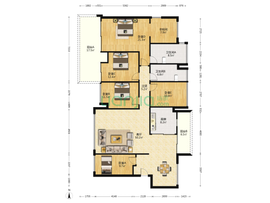 君悦龙庭二期 5室1厅2卫 141平方