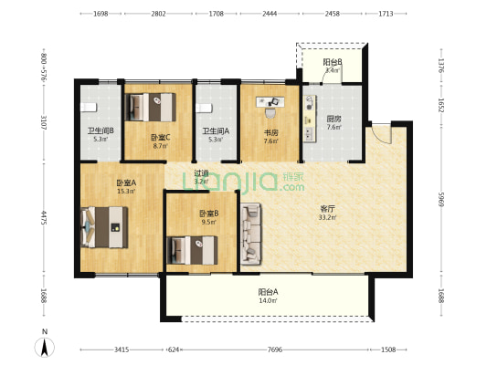 绿城桂语朝阳 4室1厅2卫 139平方