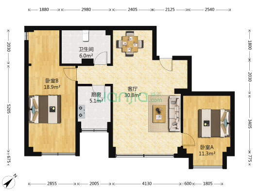 蜀汉路2号 2室1厅1卫 86平方