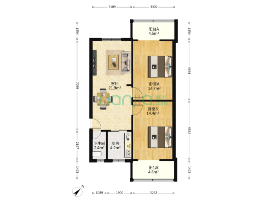 外化成五里墩中一巷5号院 2室1厅1卫 76平方