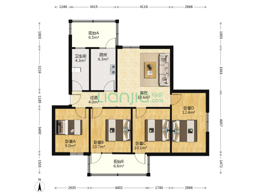 南站新村小区6号院 4室1厅1卫 86平方