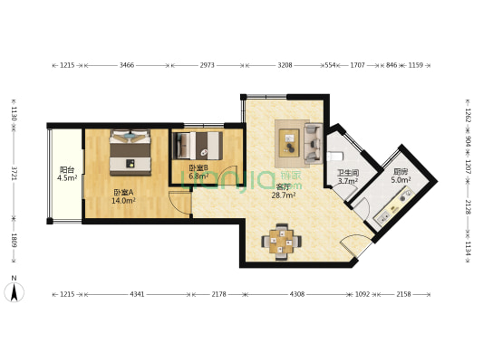 宏林名筑 2室1厅1卫 88平方