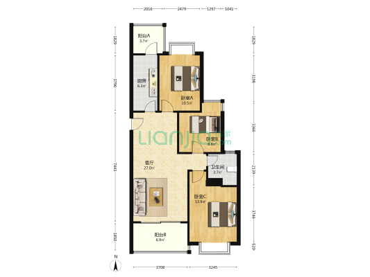 恒大珑庭 3室1厅1卫 103平方