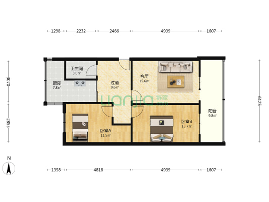 雁塔区南二环西段付三号院 2室1厅1卫 82平方