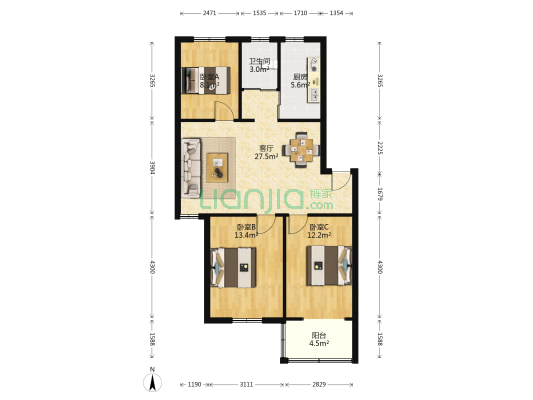 映翠花园一村 3室1厅1卫 84平方