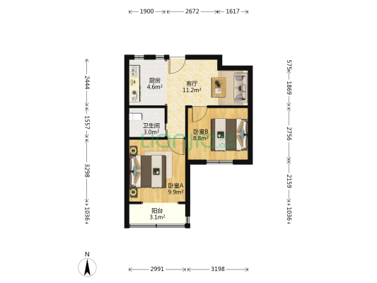 伊犁小区 2室1厅1卫 56平方