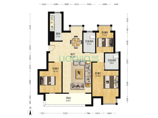 巅峰锦泷府 3室1厅2卫 103平方