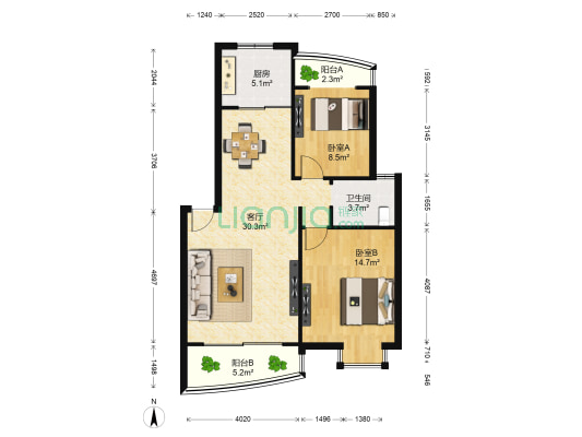 锦绣华庭 2室1厅1卫 83平方