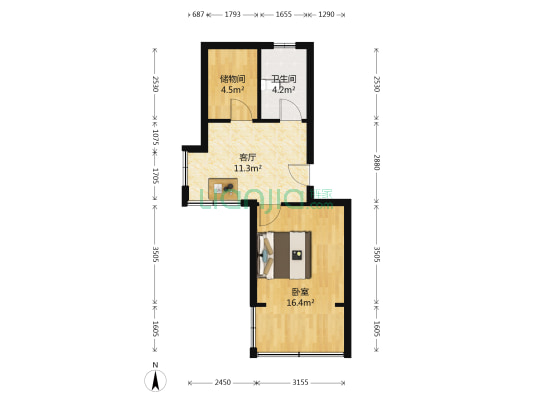 禾东公寓北区 1室1厅1卫 42平方
