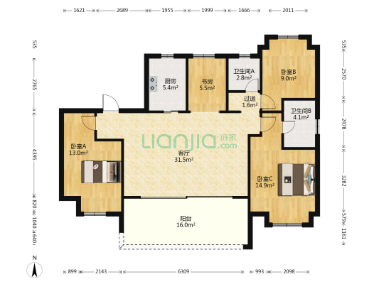 甪澄时光花园 4室1厅2卫 127平方