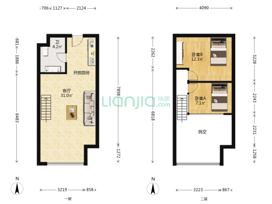 森宇富通商务大厦 2室1厅1卫 55平方