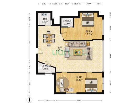兴杰大厦 2室1厅2卫 131平方