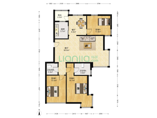 开园小区 3室2厅2卫 140平方