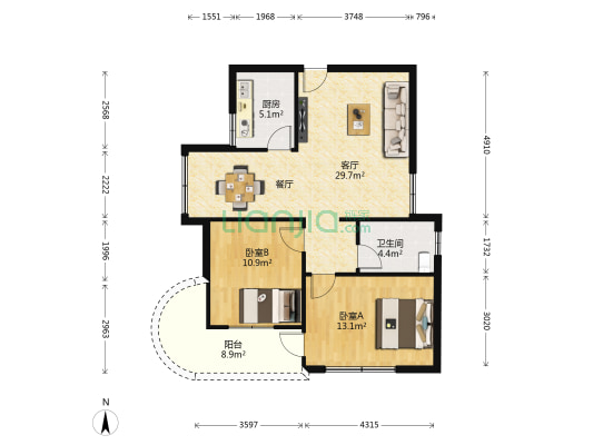 丁沈花园 2室1厅1卫 79平方
