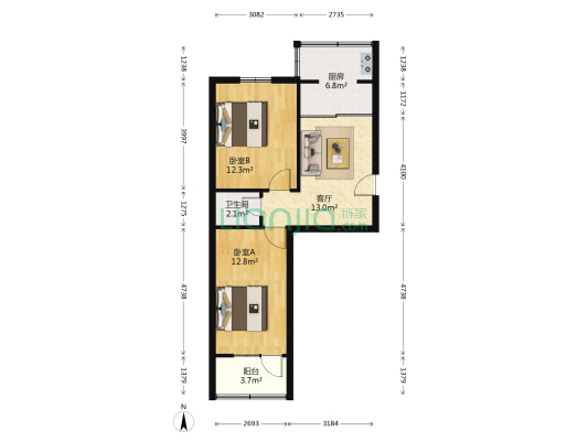 西安热力公司家属院 2室1厅1卫 61平方