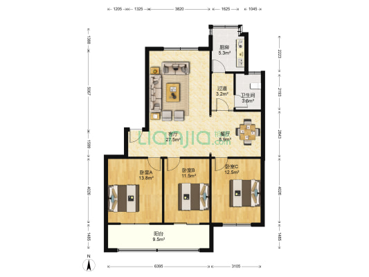 民政厅家属院 3室2厅1卫 105平方