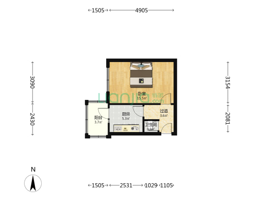 哈平路121号 1室0厅1卫 35平方