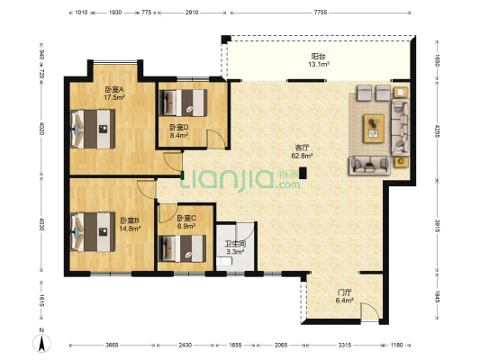 江山丽园 4室1厅1卫 202平方