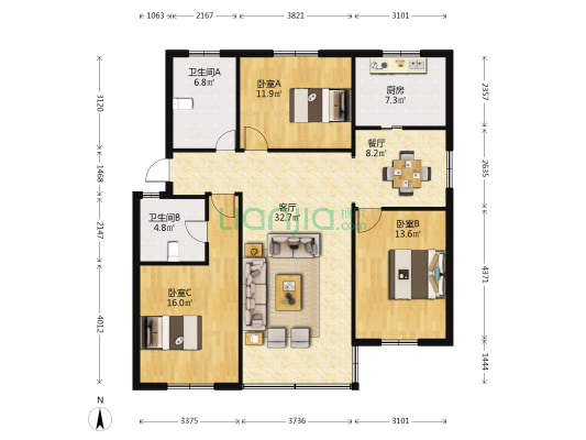 新娄畈 3室2厅2卫 121平方