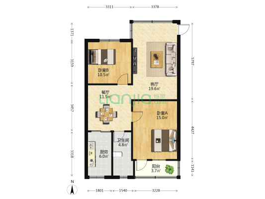 中坤楼 2室2厅1卫 86平方