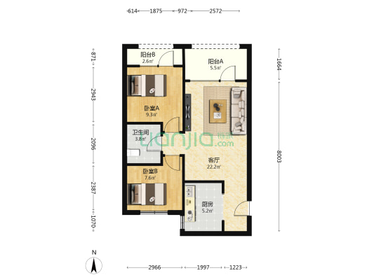 远洋上河风景 2室1厅1卫 80平方