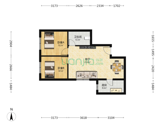 北京城建兴悦居 2室1厅1卫 76平方