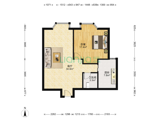 国华大厦 1室1厅1卫 84平方