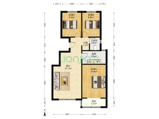 方城茗苑 3室1厅1卫 100平方
