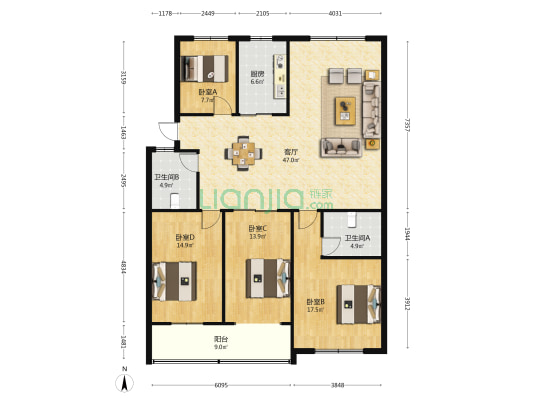 建安小区 4室1厅2卫 146平方