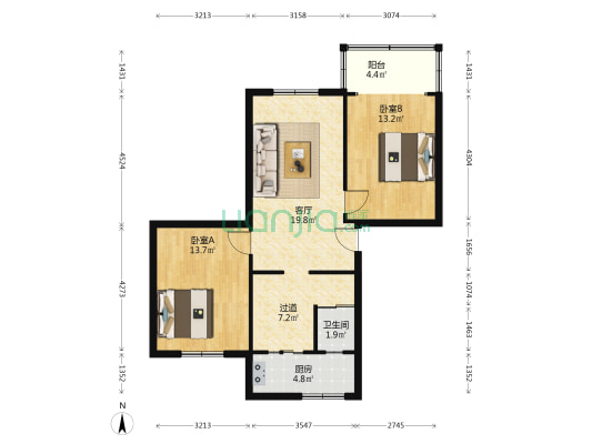 西大街86号 2室1厅1卫 61平方