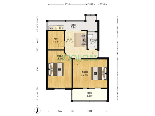 桥科院宿舍 3室1厅1卫 68平方