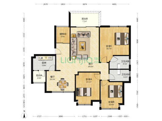 理想名苑 3室2厅2卫 137平方