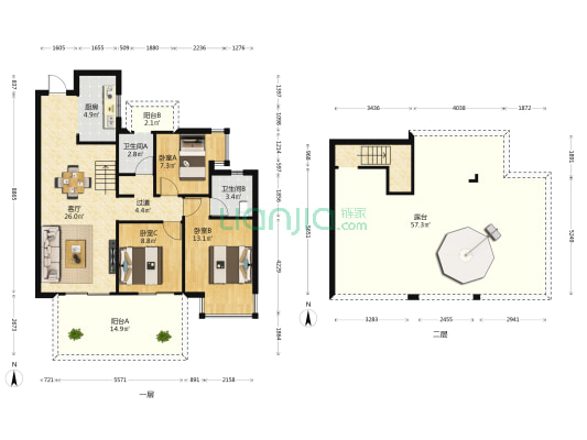 万科金域国际 3室1厅2卫 102平方