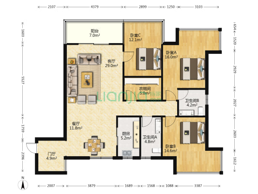 和信广场 3室2厅2卫 133平方