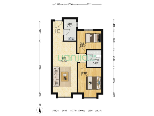 华润橡树湾留润轩 2室1厅1卫 78平方