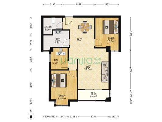 世纪华庭(江夏) 3室1厅1卫 110平方