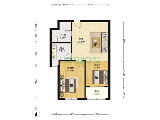 恒信金水岸 2室1厅1卫 80平方
