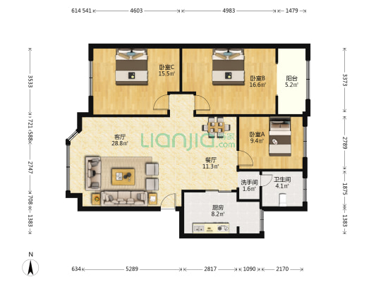 电器小区 3室2厅2卫 117平方
