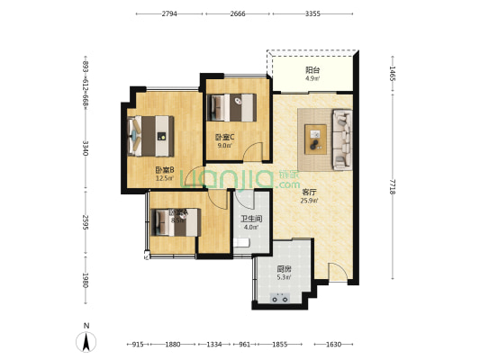 中奥天赋 3室1厅1卫 81平方