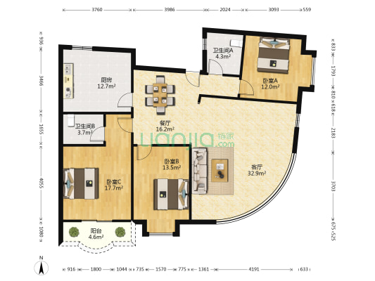 南阳小区南区 3室2厅2卫 137平方