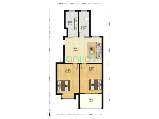滨河御景 2室1厅1卫 95平方