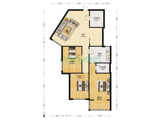 梅园小区 3室1厅2卫 146平方