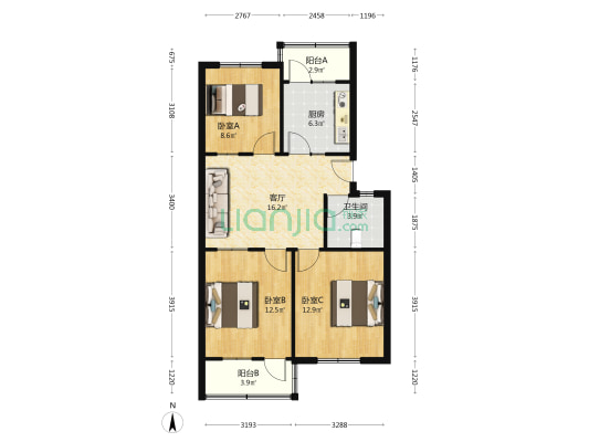 文化北路26号院 3室1厅1卫 86平方